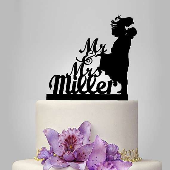 Funny wedding cake topper, monogram cake topper, Mr and Mrs cake topper, groom bride silhouette cake topper, personalize name cake topper
