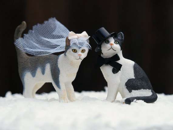 Wedding Cake Topper Cats, Bride and Groom, Animal Lover, Kitties, Top Hat, Veil, Romantic, Unique, Whimsical, Pet