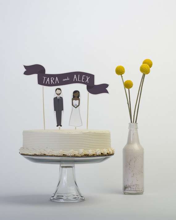 Wedding Cake Topper Set - Custom Cake Banner No. 2 Bride and or Groom Cake Toppers