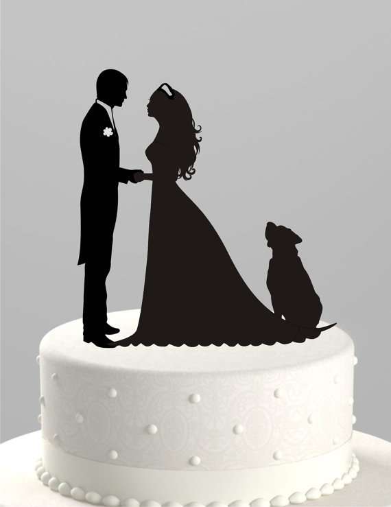 lhouette Groom and Bride with Dog,