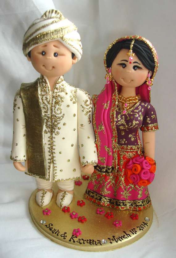sian Indian Sikh Hindu Pakistani Muslim Bride & Groom Ethnic wedding cake topper