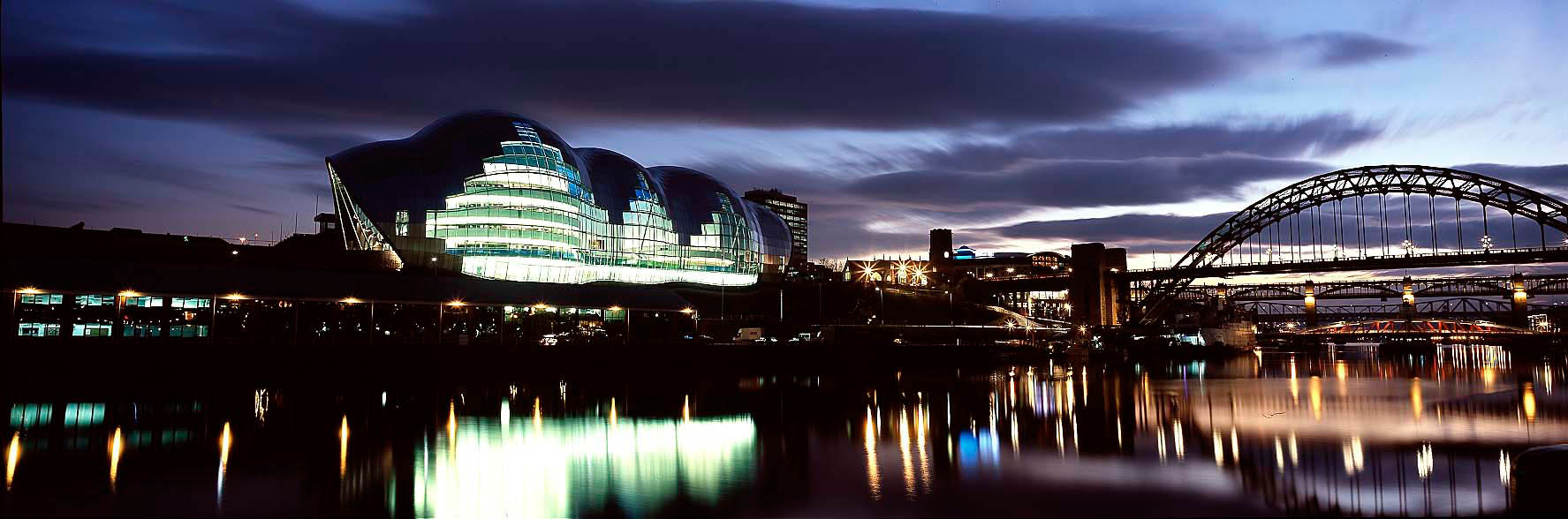 The Sage Gateshead at night with bridges credit Alex Telfer