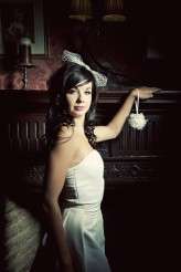 button pomander and vintage brooch bow headpiece