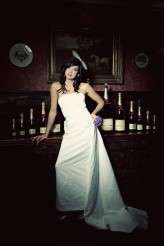 vintage brooch bow headpiece and purple button posy bouquet – Copy