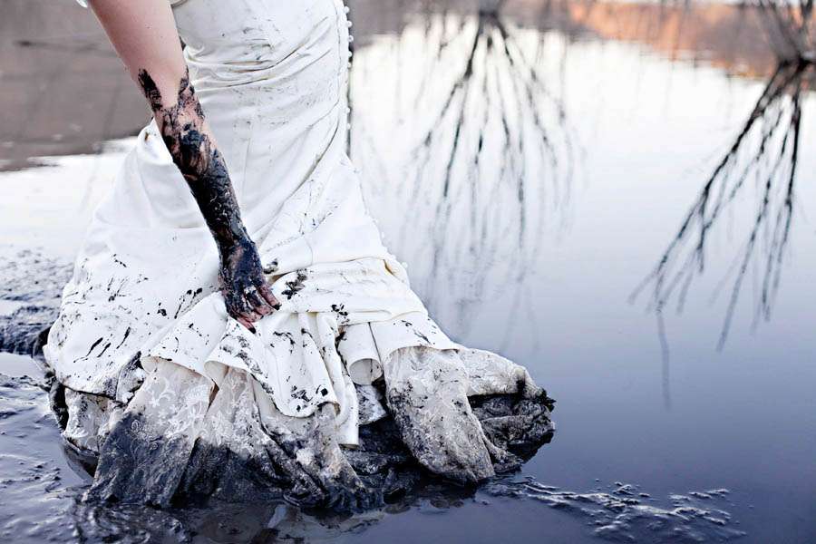muddy wedding dress