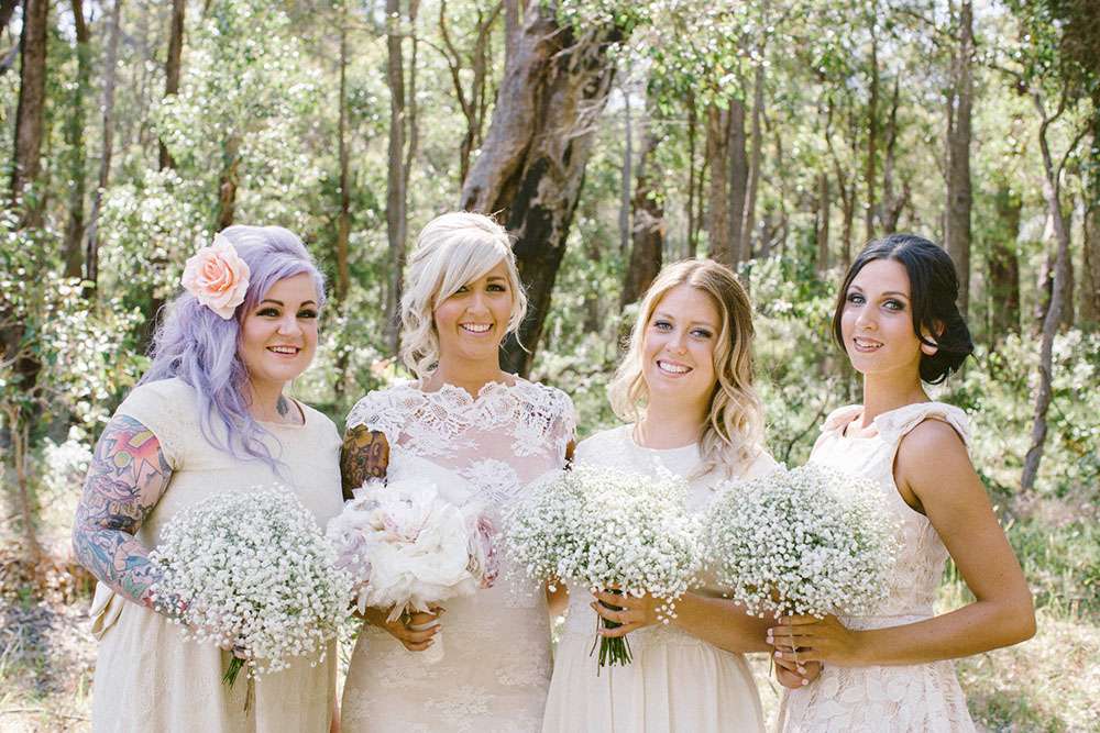fabric flowers and gypsophila bridesmaids bouquets
