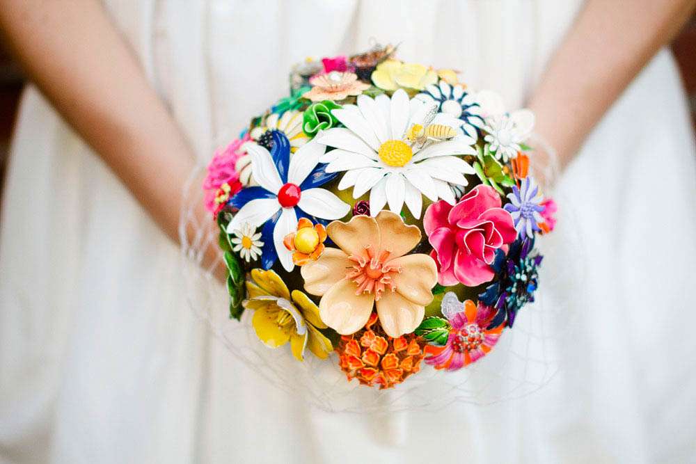 modern rainbow brooch bouquet