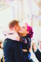 pink haired bride rocker wedding black wedding dress23