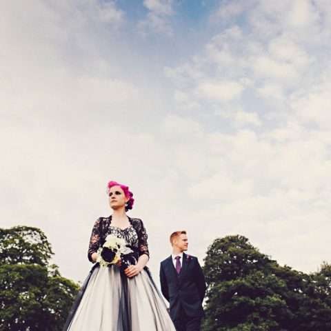 pink haired bride rocker wedding black wedding dress54