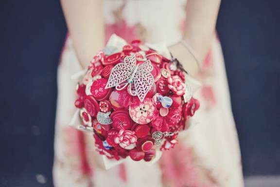 red button and brooch bouquet