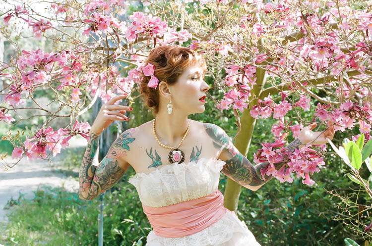 vintage floral tattooed bride