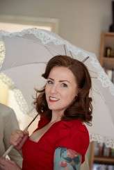 red and white reto lesbian wedding