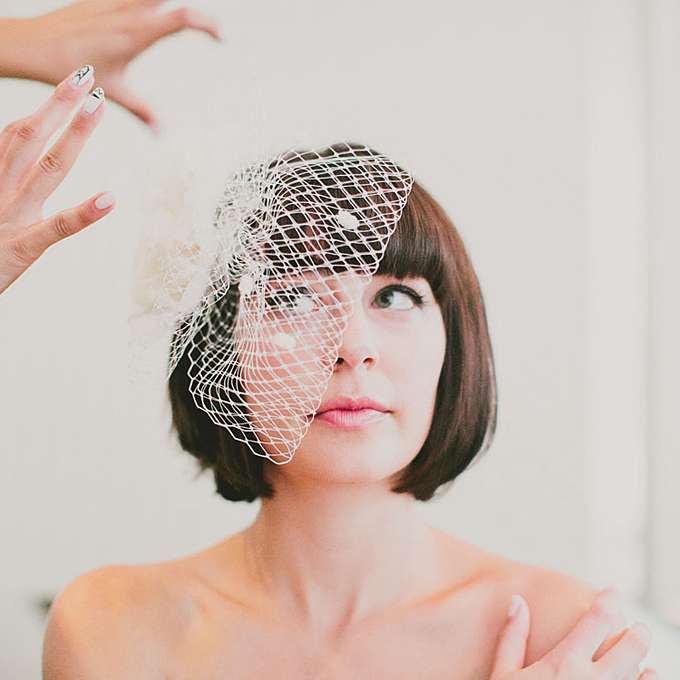 birdcage veil short hair