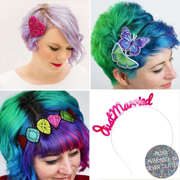 colourful bridal accessories for short hair