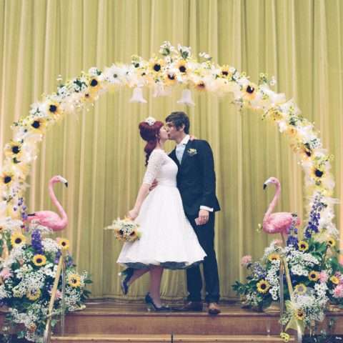 sunflowers & flamingo themed retro wedding (41)