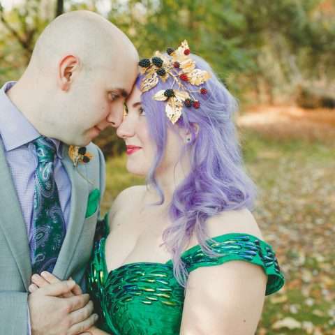 casual back garden wedding bride in green (26)