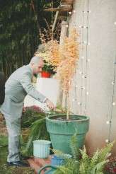 casual back garden wedding bride in green (56)
