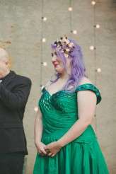 casual back garden wedding bride in green (59)