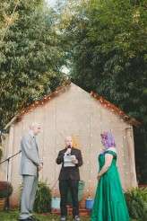 casual back garden wedding bride in green (60)