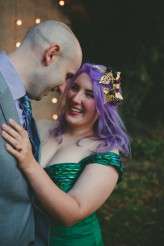 casual back garden wedding bride in green (69)