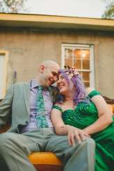 casual back garden wedding bride in green (75)