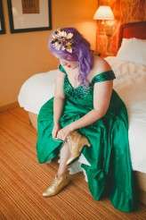 casual back garden wedding bride in green (8)