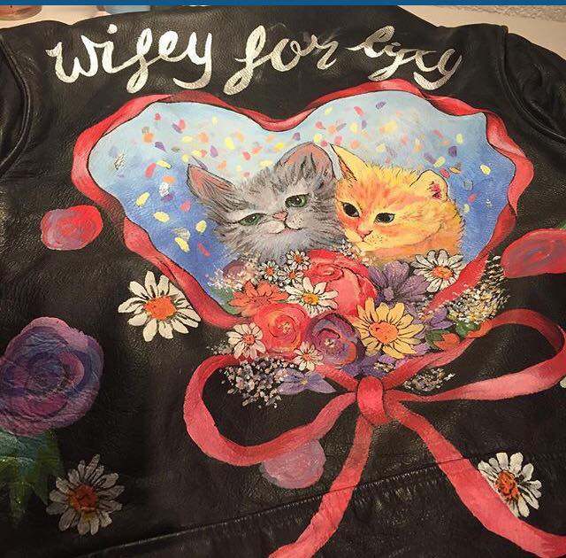 cat themed wedding leather jacket