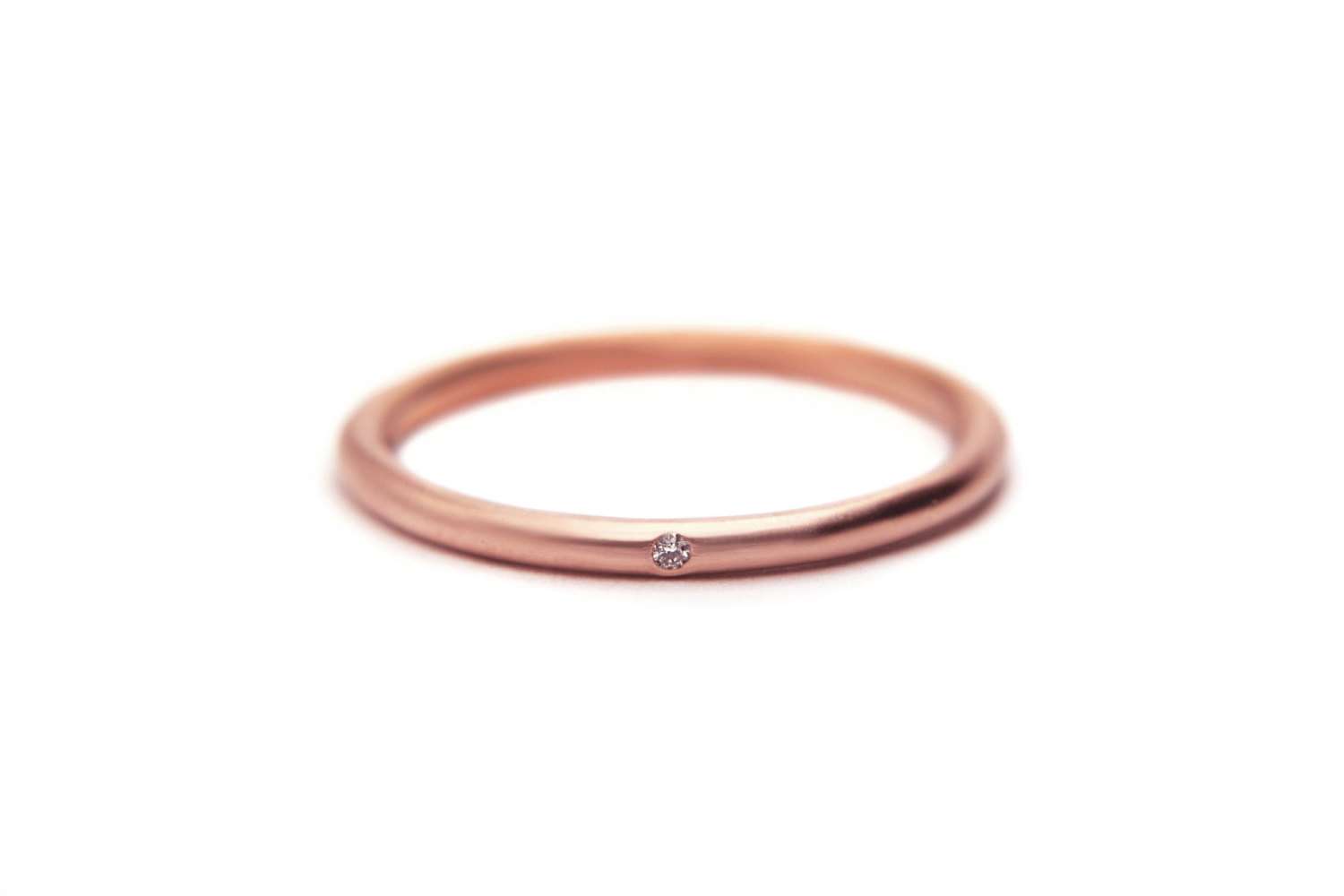 Rose gold diamond ring, thin delicate stacking 14k gold ring