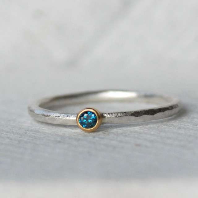 Tiny Blue Diamond Ring