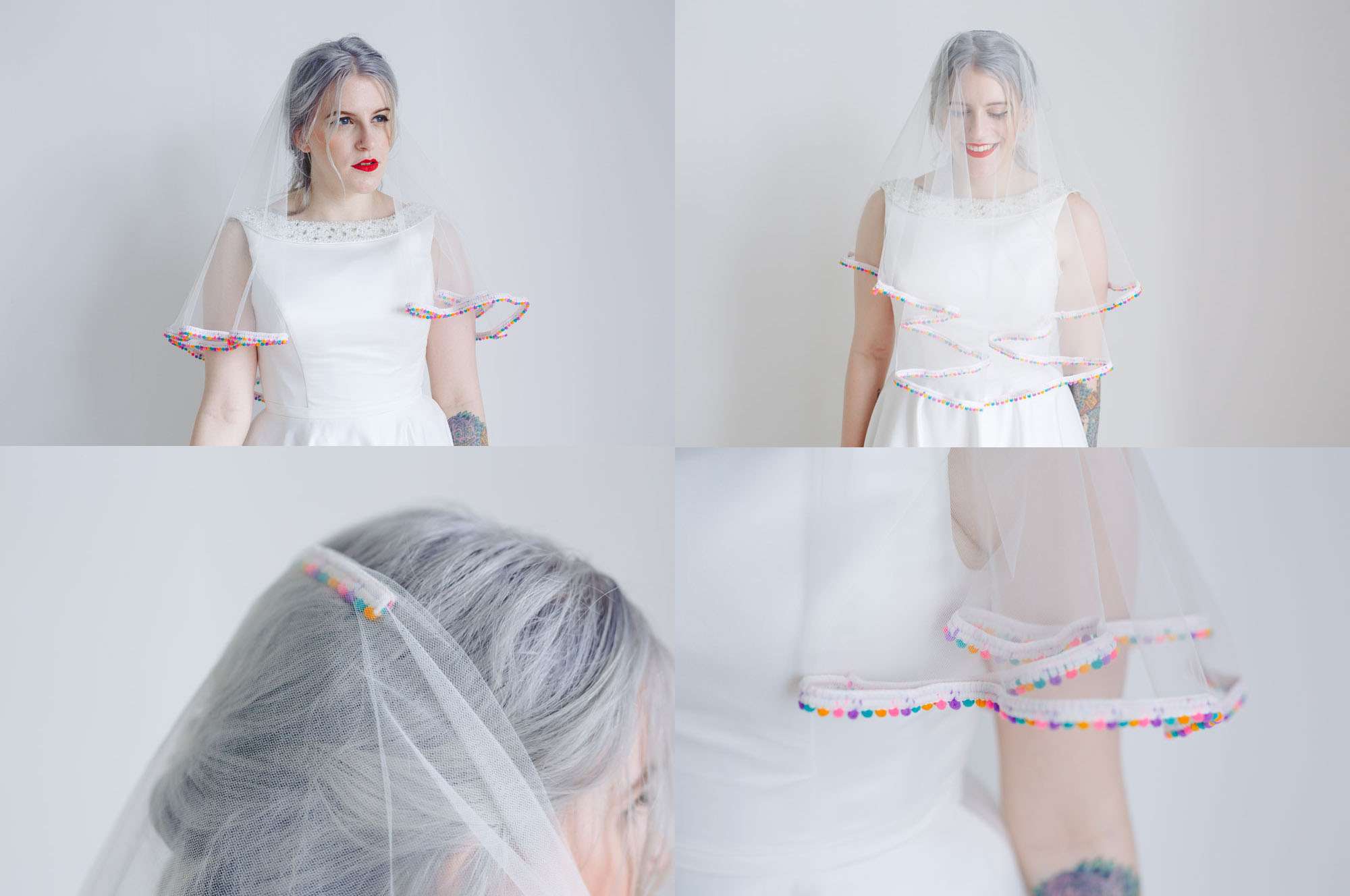 pom pom circle veil rainbow