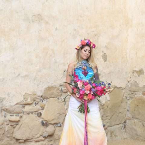 Dia De Los Muertos Inspired Painted Wedding Dresss_ChristinaSanchez_Rock n Roll Bride (6)