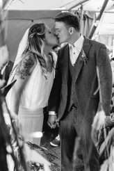 Cool Tattooed B&G Wedding at FForest wearing headpiece(s) from Curious Fair