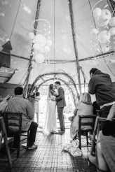 Cool Tattooed B&G Wedding at FForest wearing headpiece(s) from Curious Fair