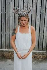 Cool Tattooed B&G Wedding at FForest wearing headpiece(s) from Curious Fair