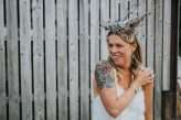 Cool Tattooed B&G Wedding at FForest wearing headpiece(s) from Curious Fair