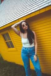Fashion Editorial Inspired Engagement Shoot at a Sinking Yellow House (1)