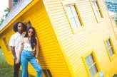 Fashion Editorial Inspired Engagement Shoot at a Sinking Yellow House (2)