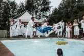 Tuscan Pool Party Wedding With Frida Kahlo Bride & All the Guests in White (59)