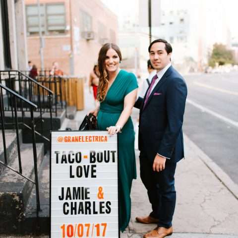 Brooklyn City Wedding with 1000 balloons, a green jumpsuit and tacos23