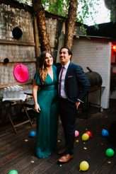 Brooklyn City Wedding with 1000 balloons, a green jumpsuit and tacos24