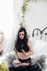 Dark Boudoir Bridal Shoot With Greenery and Florals 00001