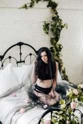 Dark Boudoir Bridal Shoot With Greenery and Florals 00013