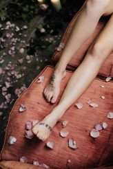 Dark Boudoir Bridal Shoot With Greenery and Florals 00051