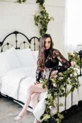 Dark Boudoir Bridal Shoot With Greenery and Florals 00068