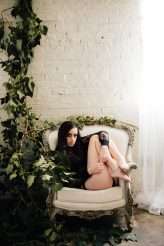 Dark Boudoir Bridal Shoot With Greenery and Florals 00085