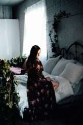 Dark Boudoir Bridal Shoot With Greenery and Florals 00105