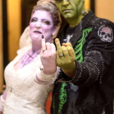 Halloween Wedding with Classic Horror Movie Fancy Dress 8