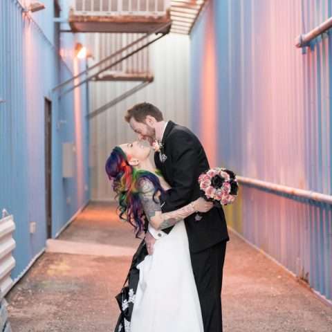 Industrial Black and White Wedding with a Pop of Rainbow 00558