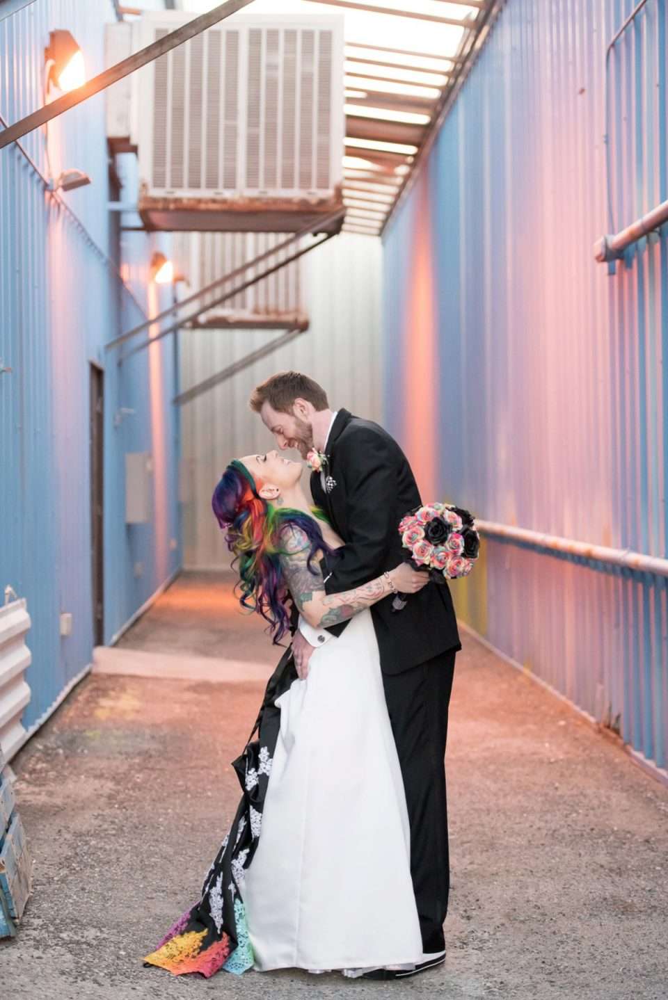 Industrial Monochrome Wedding with Pops of Rainbows  Rock n Roll Bride