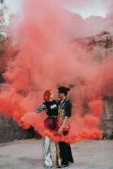 Badass Sequinned French Elopement With Lollipop Bouquet 49